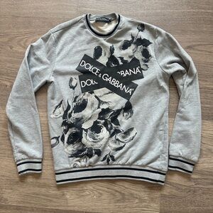 Dolce & Gabbana Gray Sweatshirt with Black Floral Design